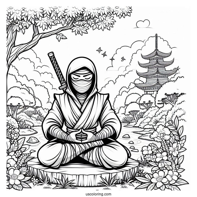 Ninja Meditating In A Japanese Garden