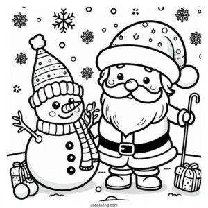 Coloring Page Of Santa And Snowman To Color