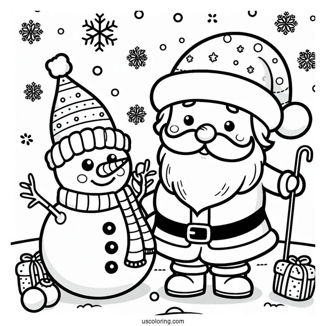 Coloring Page Of Santa And Snowman To Color