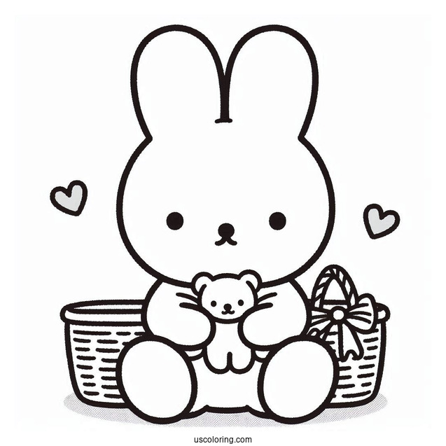 Easy Miffy Coloring Page Holding Stuffed Bear For Kids