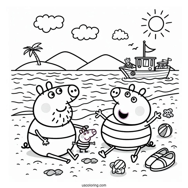 Peppa And George Playing With Daddy Pig At Beach