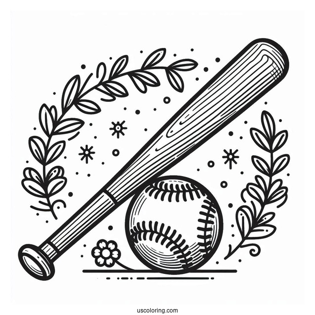 Easy Outline Of Baseball Bat And Ball