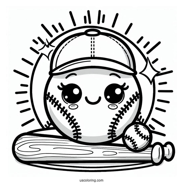 Smiling Baseball Coloring Page at the Ballpark