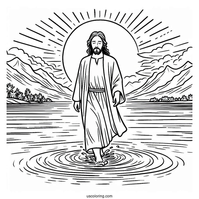 Jesus Walked On Water Miracle Coloring Page