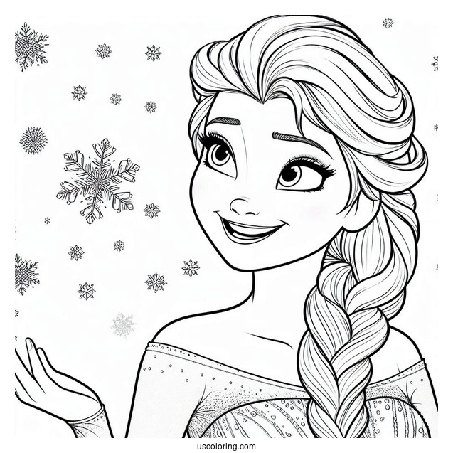 Elsa Smiling While Snowing To Color