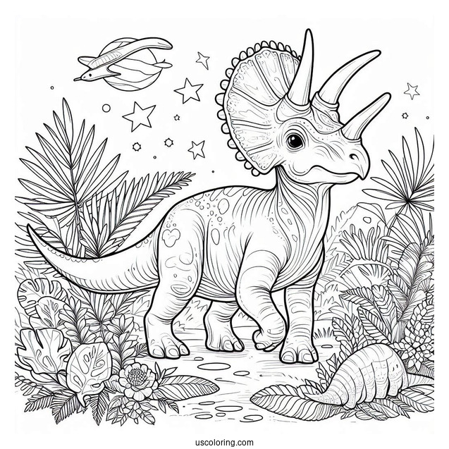 Parasaurolophus Coloring Page With Triceratops