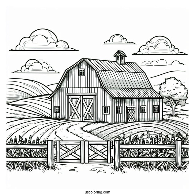Easy To Color Barn With Fields To Color
