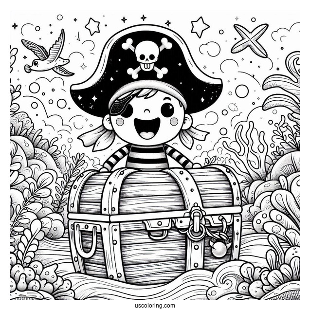 Pirate Coloring Page Treasure Chest Underwater