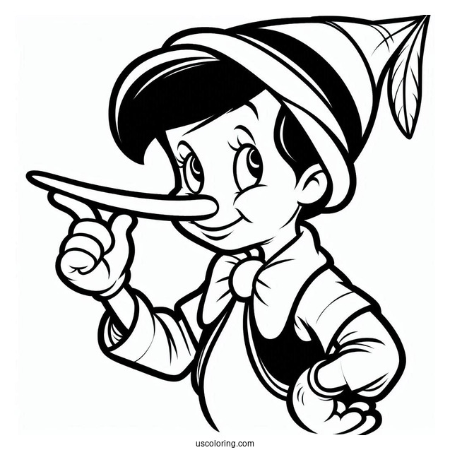 Pinocchio Coloring Page Touching His Pointy Nose