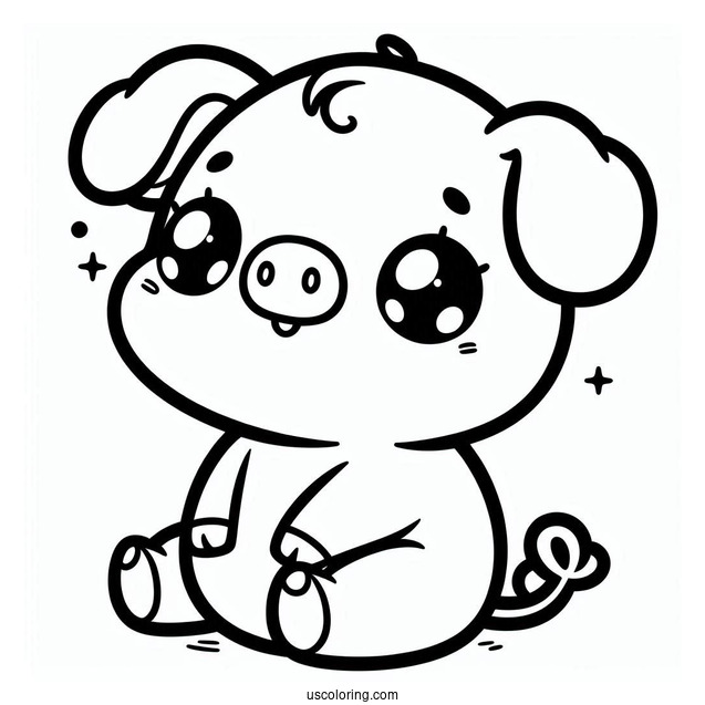 Adorable Kawaii Pig To Color