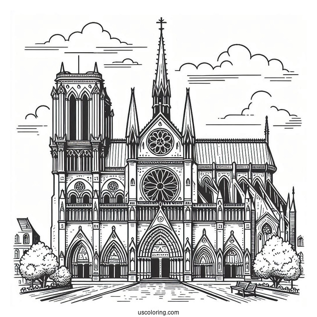 Church Coloring Page Of Notre Dame Cathedral