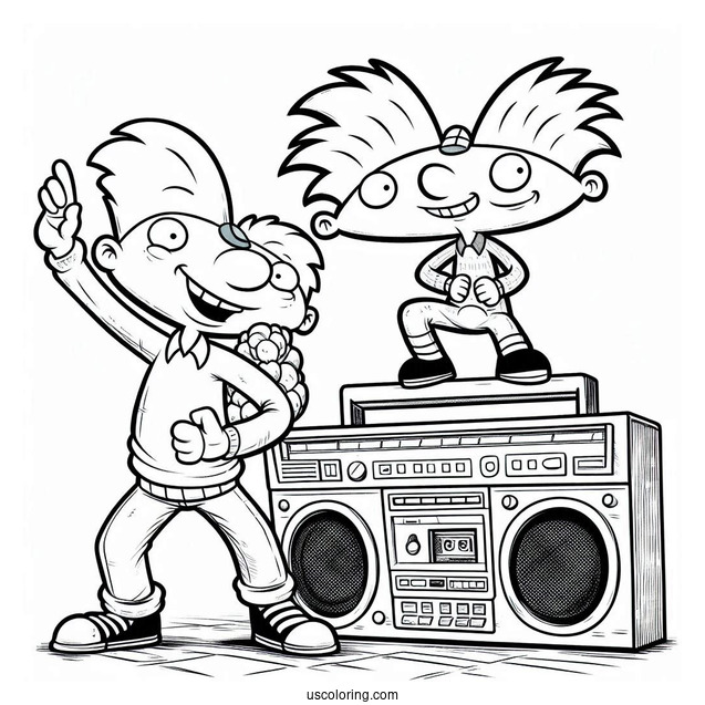 Nickelodeon Coloring Page Of Arnold And Gerald Dancing To Boombox