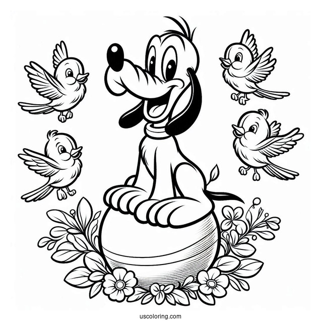 Pluto Coloring Page Playing With Birds