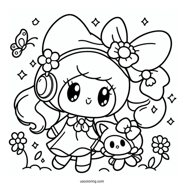 My Melody Coloring Page With Best Friend Flat