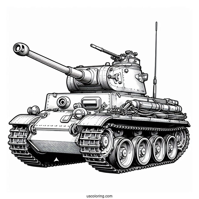 Old Military Tank Coloring Sheet for Young Kids