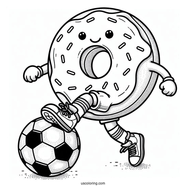 Athletic Donut Coloring Page Playing Soccer For Kids