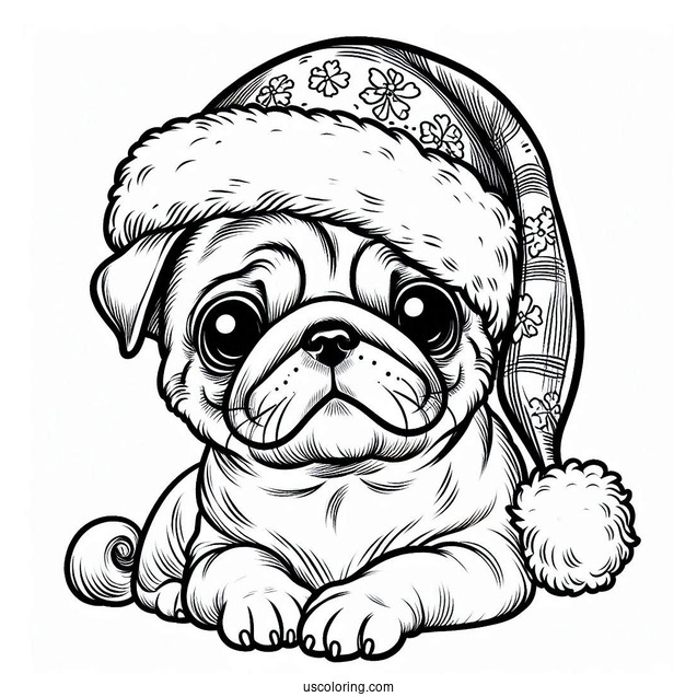 Pug Wearing Santa Hat During Christmas