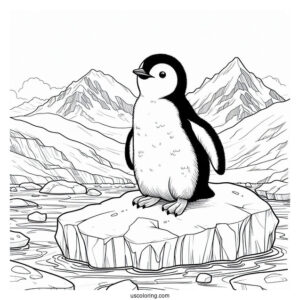 Gentoo Penguin On Ice Berg Coloring Sheet