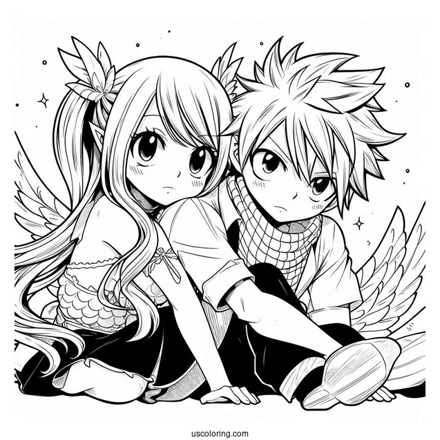 Manga Coloring Page Of Cute Fairy Tail Natsu And Lucy Cuddling