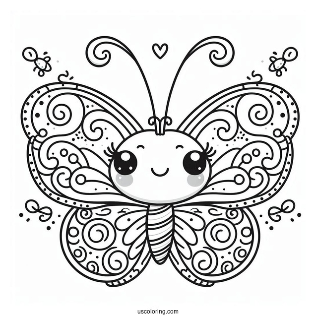 Smiling Cartoon Butterfly Coloring Page With Curly Antennae For Kids