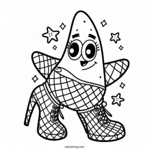 Patrick Star Coloring Page In Fishnet And Boots