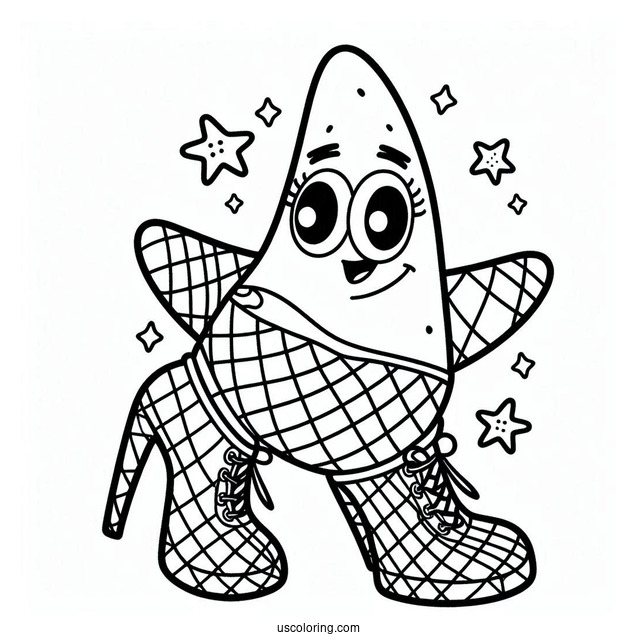 Patrick Star Coloring Page In Fishnet And Boots
