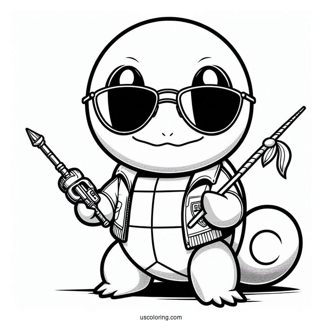 Squirtle Coloring Page Of Holding Squad Sunglasses
