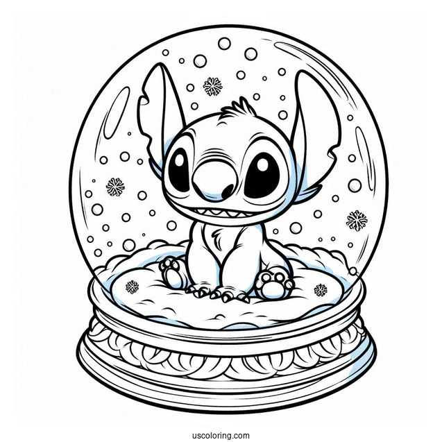 Adorable Stitch Inside A Snow Globe Coloring Page For Kids