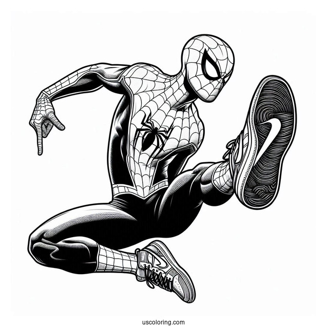 Miles Morales Spider Man In Nike Coloring Page Jumpman Pose