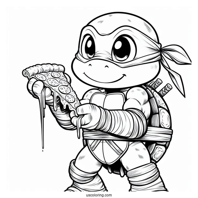 Ninja Turtles Coloring Page Of Young Michelangelo Holding Pizza