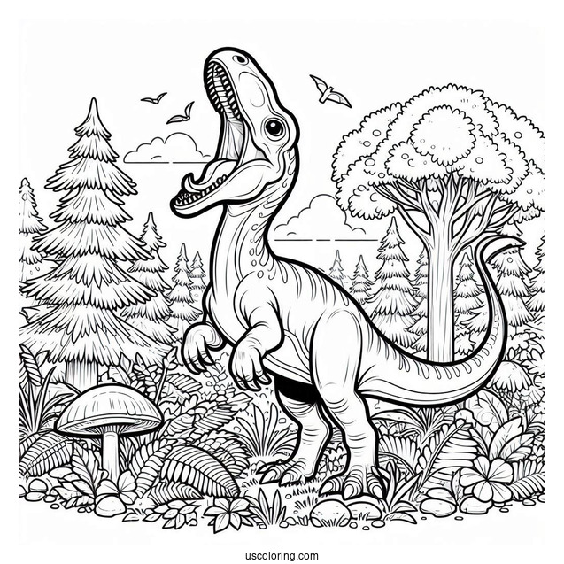 Roaring Parasaurolophus Coloring Page In The Forest