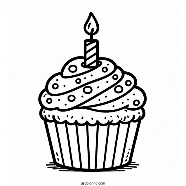 Cupcake With Birthday Candle To Color