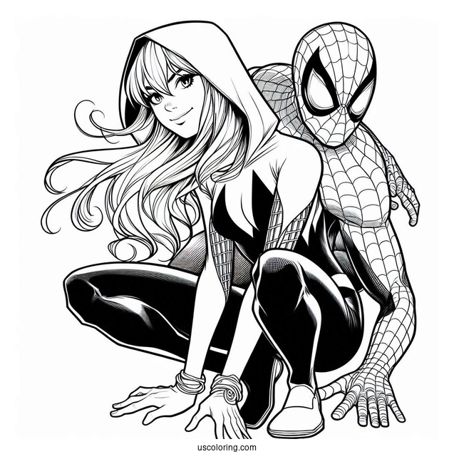 Spider Man And Spider-Gwen Coloring Page In Action