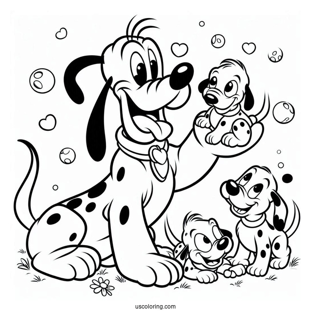 Pluto Coloring Page Playing With Dalmatian Puppies