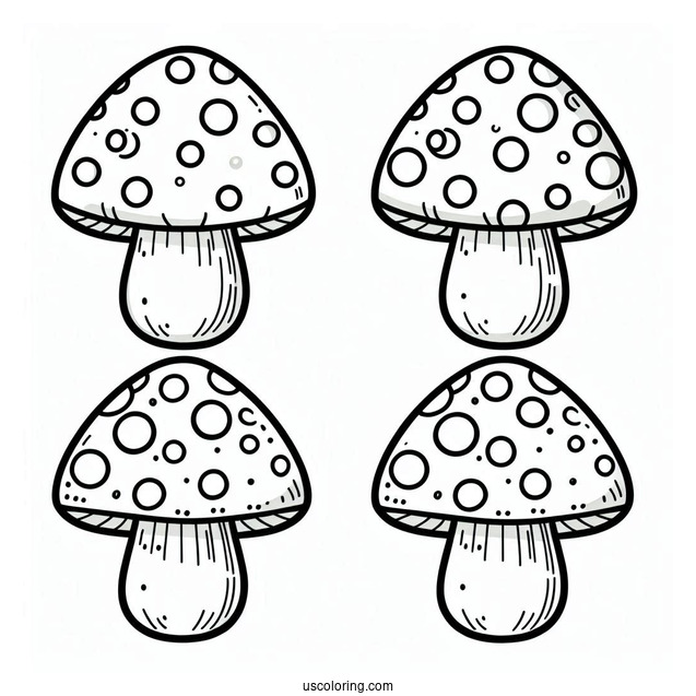 Easy Mushroom Coloring Page With Polka Dots For Kids