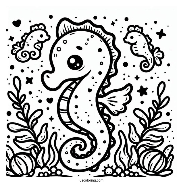 Kawaii Seahorse Coloring Page