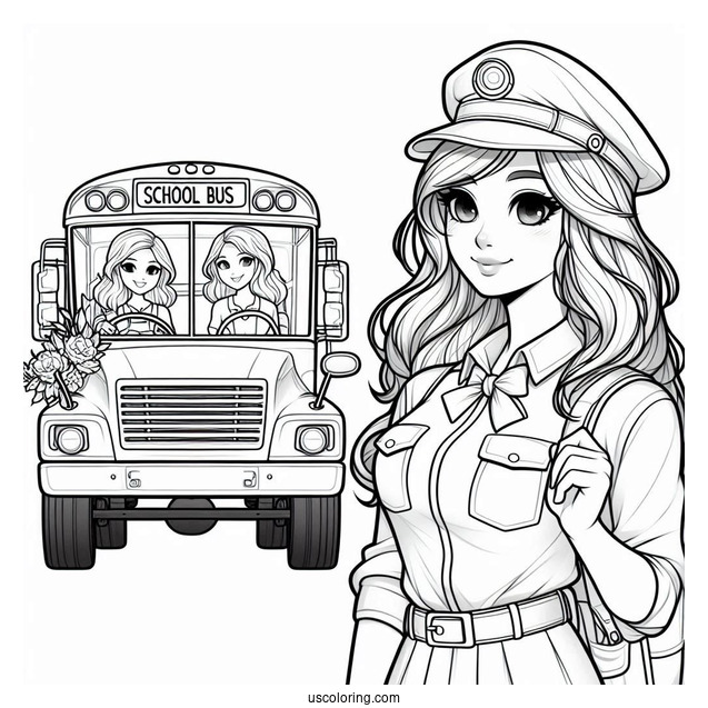 Female School Bus Driver Coloring Page