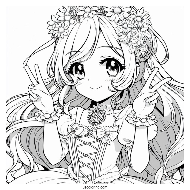 Anime Princess Daisy Coloring Page Making Peace Sign