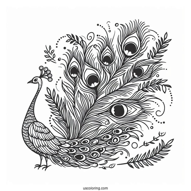 Peacock Bird Feather Coloring In