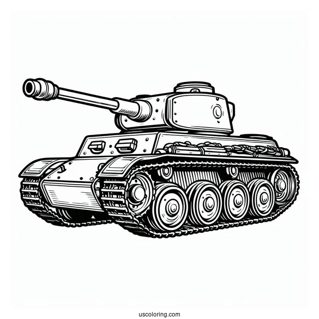 Old Military Tank Coloring Sheet for Young Kids
