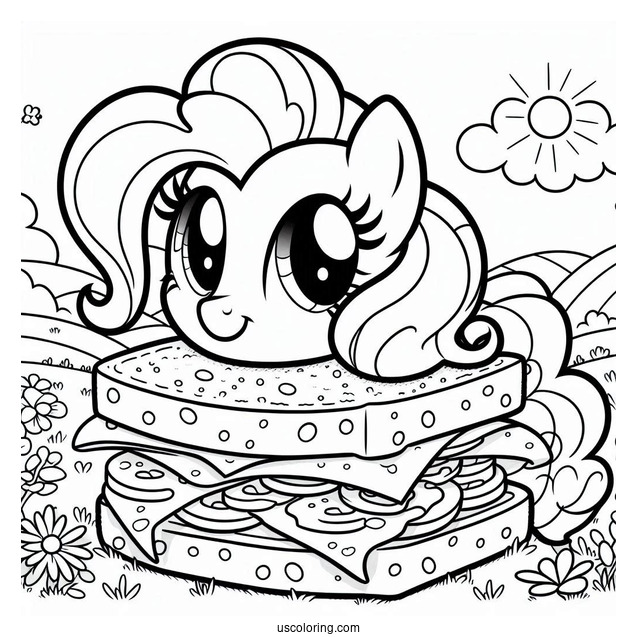 Cheese Sandwich With Pinkie Pie Coloring Page In Flower Field