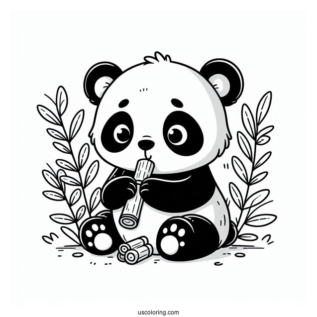 Baby Panda Eating Bamboo Coloring Page