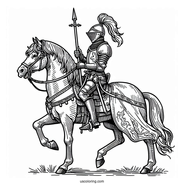 Knight On Horse Carrying A Lance Coloring Sheet