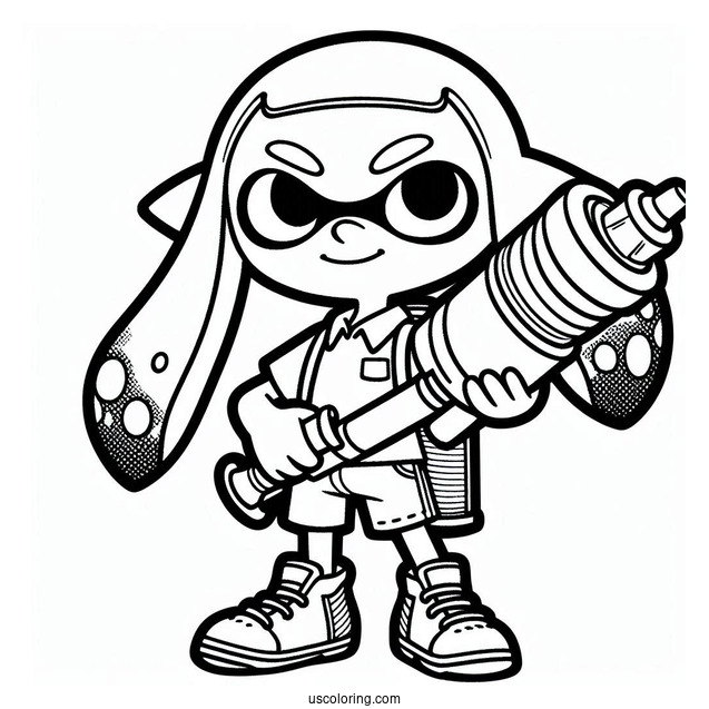 Splatoon Coloring Page Of Octoling Boy With Huge Inkjet