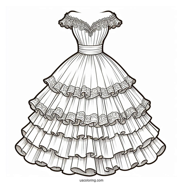 Off Shoulder Dress Coloring Page With Ruffles