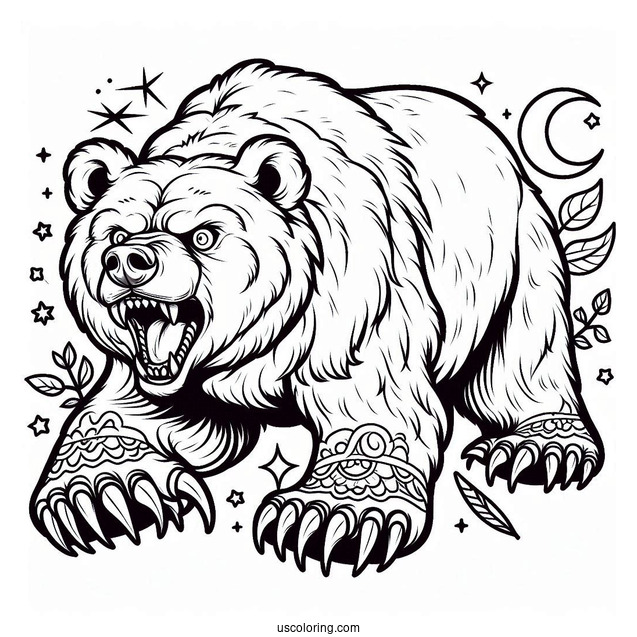 Bear Coloring Page With Sharp Teeth And Claws