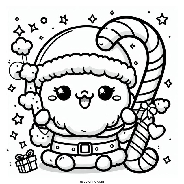 Kawaii Themed Santa With Candy Canes To Color