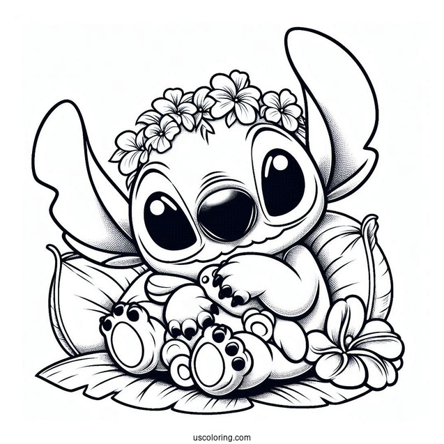 Stitch Cuddling Scrump Doll Coloring Page
