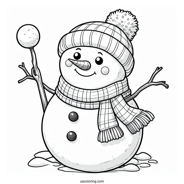 Realistic Looking Snowman To Color For Preschoolers
