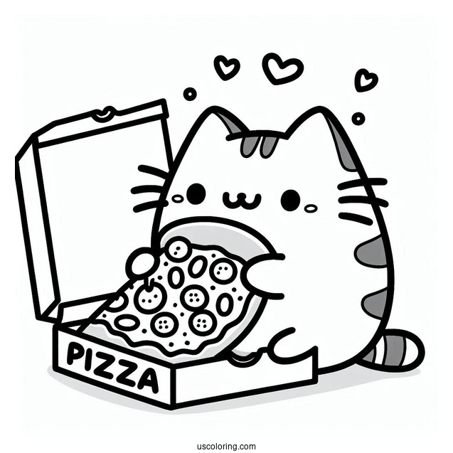 Coloring Page Of Pusheen Eating Pizza In Box